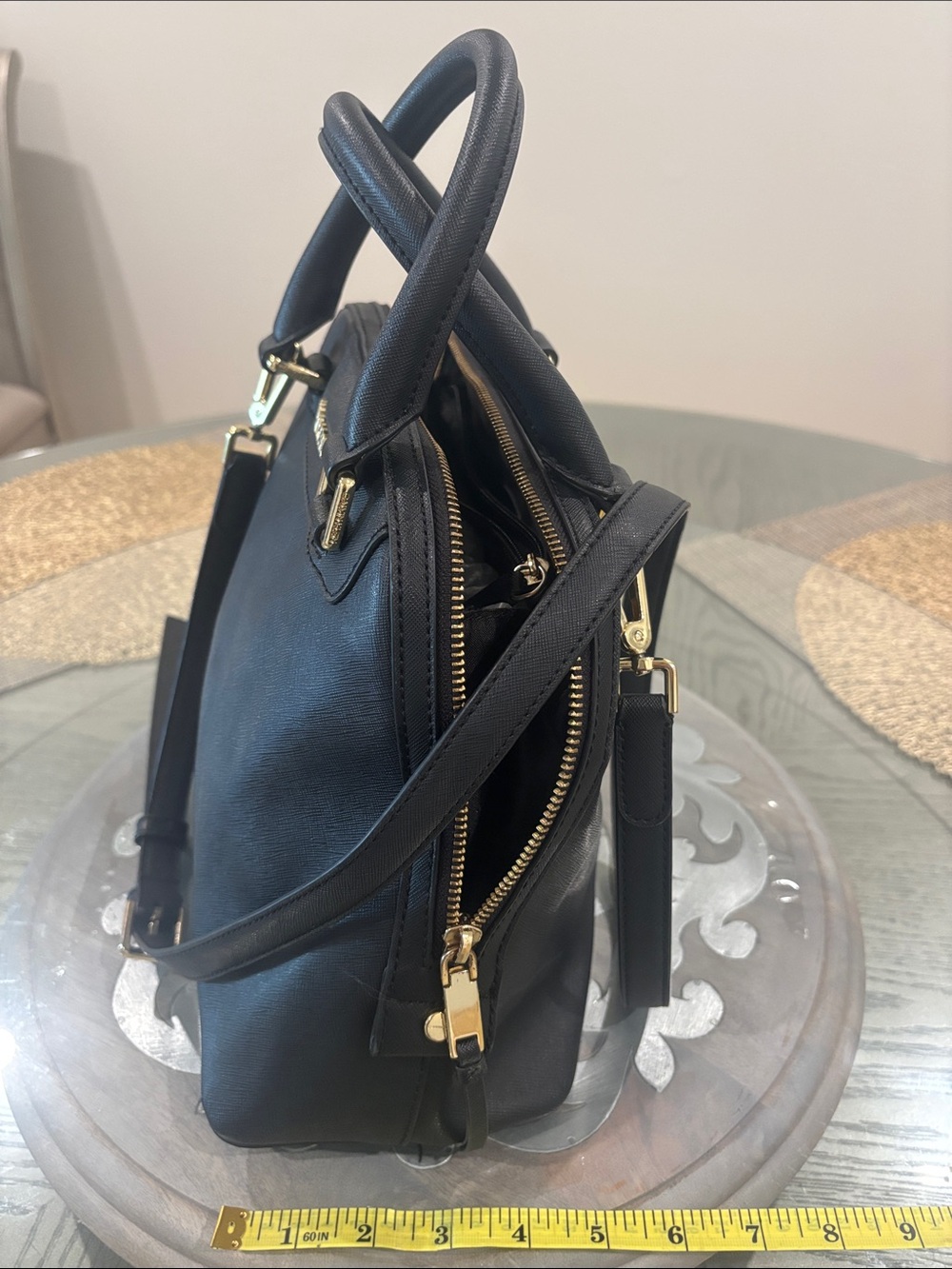 Calvin Klein Black Leather Dome Satchel with Gold Hardware - Picture 5 of 13